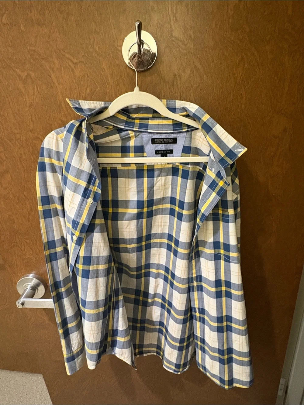 Banana Republic Men’s Blue, White & Yellow Plaid Button-Down Shirt